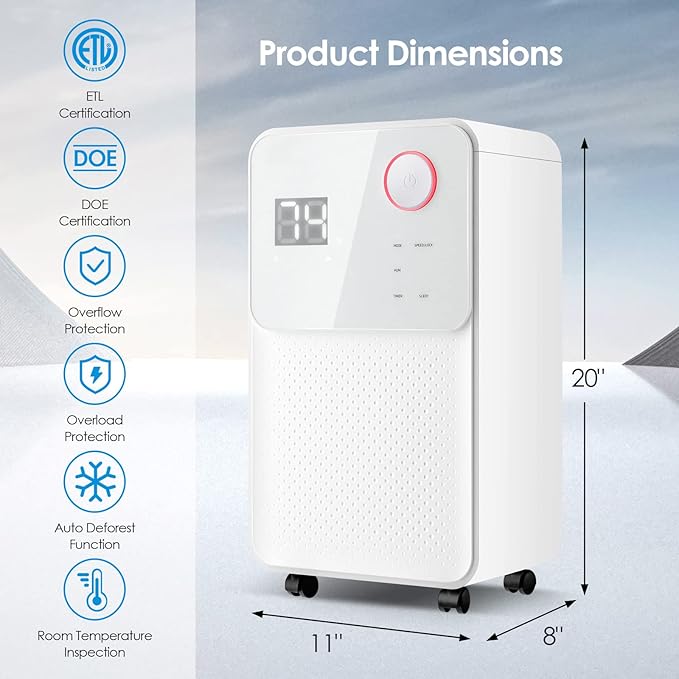 ARLIME 32 Pints Dehumidifier, 2000 Sq.ft Dehumidifiers for Basement & Home, 0.5G Water Tank, Quiet Dehumidifier w/ 3 Modes & 2 Fan Speeds, 24H Timer, Child Lock, Universal Wheels & 43" Drain Hose