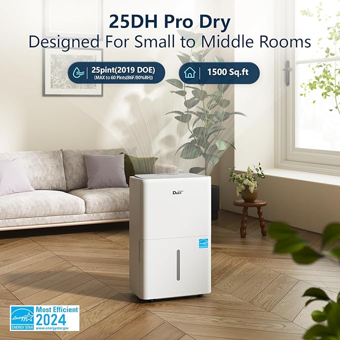 DuraComfort Dehumidifier for Basement,Up to 2500 Sq.Ft Small to Middle Rooms,Max to 35 Pints, Energy Star Certified Dehumidifiers,2024 New Model,White