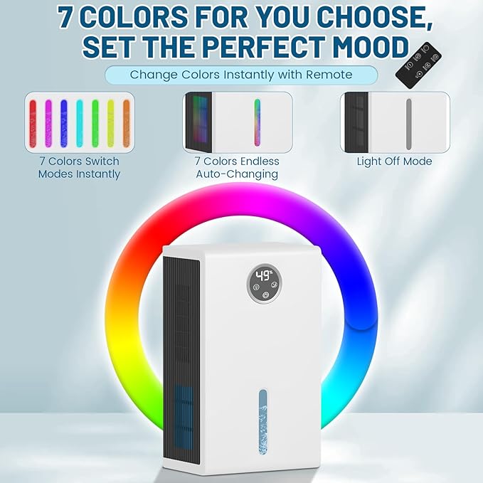 Dehumidifier for Home for Bedroom with 1000 sq.ft 120 OZ Water Tank,Dehumidifiers for Bathroom Basement with Remote Control,Auto Shut Off,Touchscreen,7 Colors LED Light