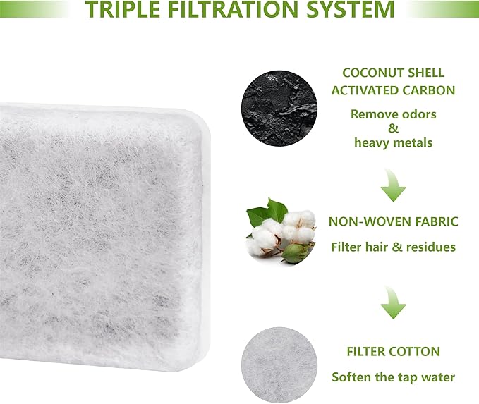 Pet Water Fountain Charcoal Replacement Filters Compatible with Petmate Replendish Mason Gravity Waterers, Automatic Cat Dog Water Bowl Dispenser Filters Replacement(6 Pack)