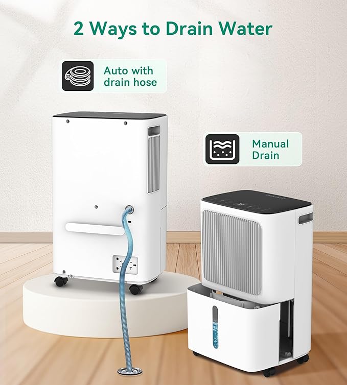 2500 Sq.Ft Dehumidifiers for Home with Drain Hose Max 34 Pints, VEAGASO Dehumidifier for Basement, Large Room, Bathroom, Bedroom, Three Modes, Intelligent Humidity Control, Dry Clothes, 24HR Timer