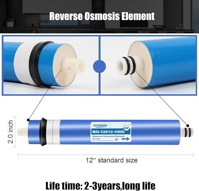 100GPD Reverse Osmosis Membrane Kit with RO Membrane Housing,Wrench,1/4" Quick-Connect Fittings,Check Valve and Water Pipe Replacement for Under Sink Home Drinking RO Water Filter System