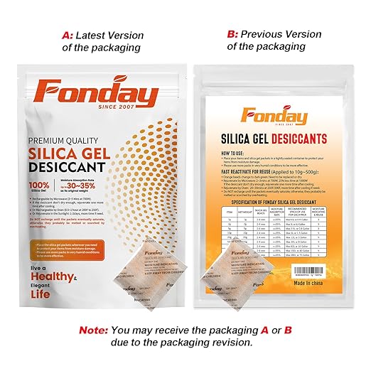 10Gram [30 Packets] Fonday Rechargeable Silica Gel Desiccant Packets Fast Reactivate Desiccant Bags Moisture Indicating Orange to Green