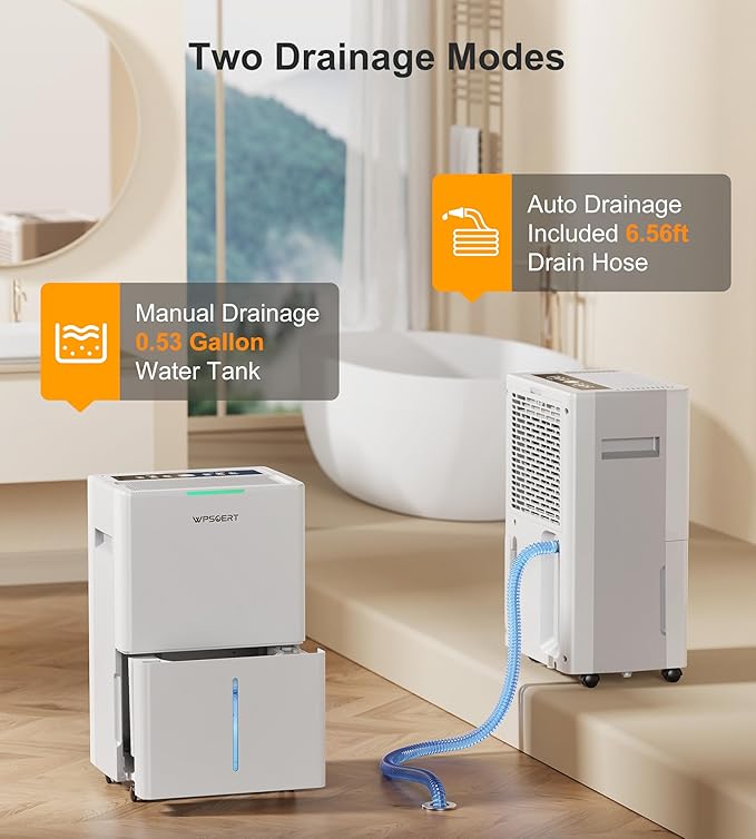 4000 sq.ft Dehumidifier for Basement, 45 Pint Dehumidifiers for Home with Drain Hose, WPSOERT Smart Compressor Dehumidifies for Large Room, Bedroom, 3 Modes, Intelligent Humidity Control, Auto Defrost