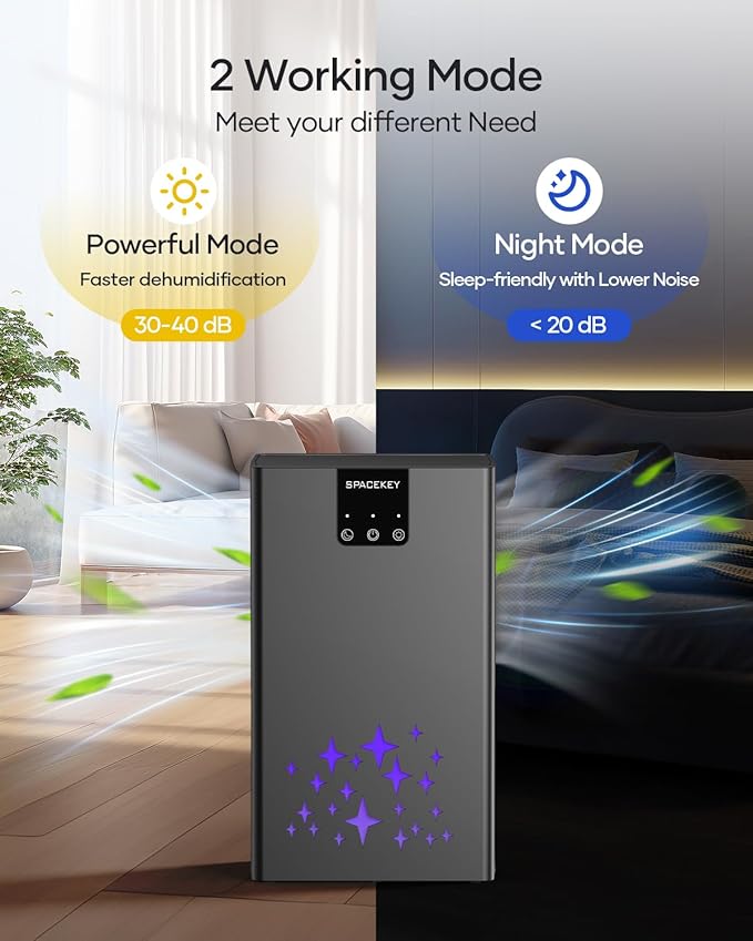 Dehumidifier, 95 OZ Water Tank Dehumidifiers for Home, 1000 sq. ft. Dehumidifier for Basement Bathroom Bedroom with Auto Shut Off, 7 Colors LED Light, Quiet Dehumidifiers with Sleep Mode, Black