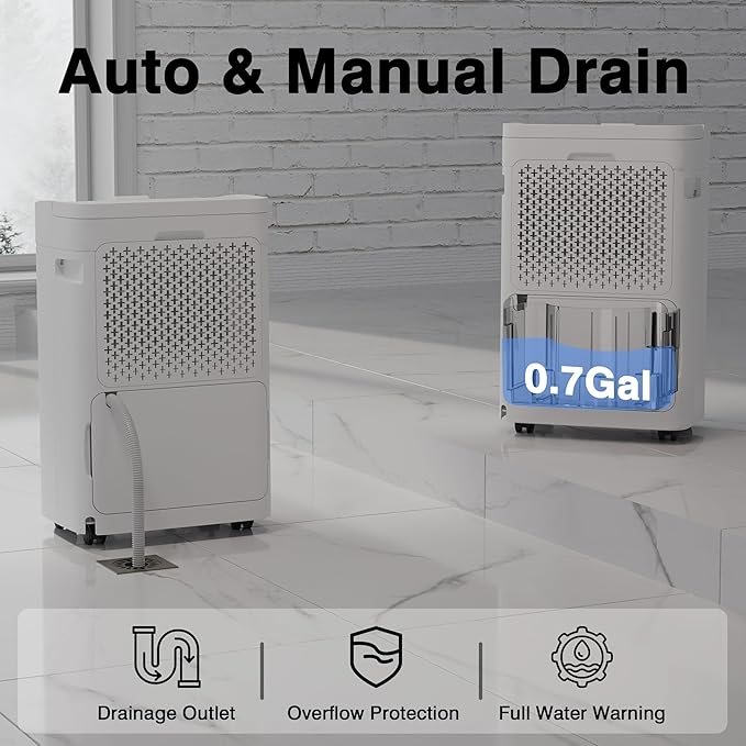 AIRPLUS 4500 Sq. Ft Dehumidifier for Basement, 70 Pints Dehumidifiers for Home with Drain Hose, Continuous Drainage, Intelligent Humidistat, Multifunctional Dehumidifier for bathroom, bedroom