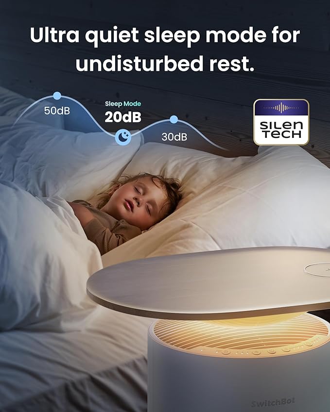 SwitchBot 4 in 1 Air Purifiers Table with Matter, Up to 3620 ft², H13 HEPA Pet Filter, Wireless Charging, Washable Pre-filter, 10 RGB Colors, Work with Apple Home, Alexa, GoogleHome, HomeAssistant