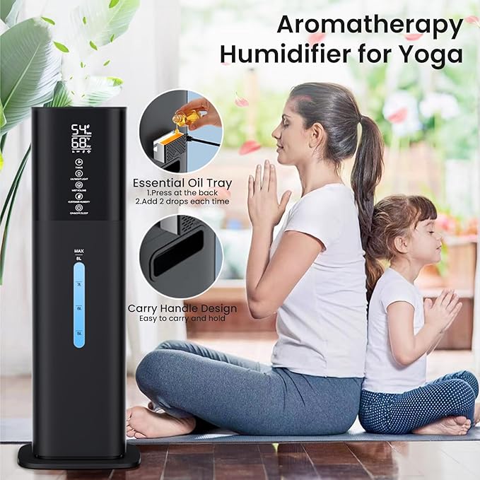 Humidifiers Large Room Bedroom with 7 Colors Light, 2.1Gal(8L) 3 Speed Quiet Ultrasonic Cool Mist Humidifier with 360° Nozzle, Humidity Setting, Timer,Aroma Box for Home Plant Baby Yoga Sleep (Black)