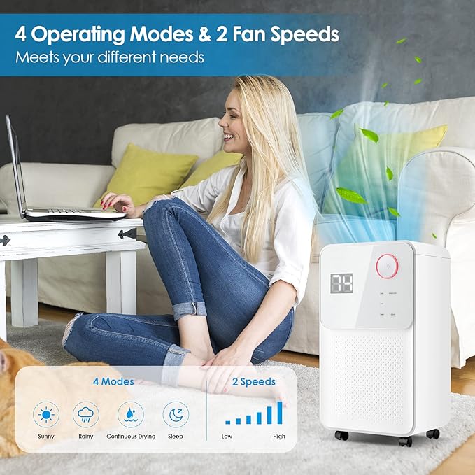 ARLIME 32 Pints Dehumidifier, 2000 Sq.ft Dehumidifiers for Basement & Home, 0.5G Water Tank, Quiet Dehumidifier w/ 3 Modes & 2 Fan Speeds, 24H Timer, Child Lock, Universal Wheels & 43" Drain Hose