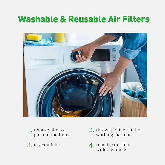 12x12x1 Air filter Pro Kit, Washable and Reusable Air Filter 12x12x1 for AC HVAC Furnace, MERV 8 Air Filters Machine Washable & Dryer Friendly, AC Furnace Air Filter, Include 2 Filters&1 Frame