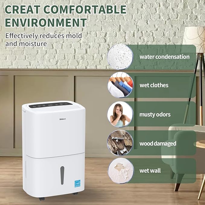 120 Pints Energy Star Dehumidifier with Drain Hose and WIFI for Large Spaces up to 6,000 Sq.Ft, Auto Defrost & Continuous Drainage - Ideal for Home Basements, Bathroom, and Bedroom