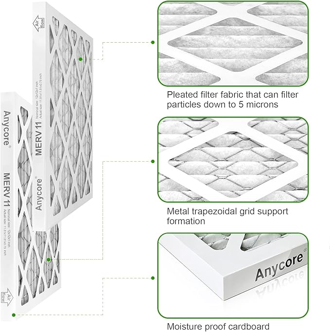 12x12x1 AC Air Filter 6-Pack MERV 11 MPR 1000 FPR 7 HVAC Furnace Pleated Filters for Home Office (Actual Size: 11.81x11.81x0.79 inch)