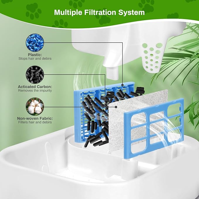 Cat Water Fountain Filter, 12 Pack Replacement Filter for 2L/ 70 fl. oz. Pet Water Fountain, Activated Carbon Filter for Large Fresh Water Drinking Fountain Dispenser Triple Action Filter for Dog/Cat
