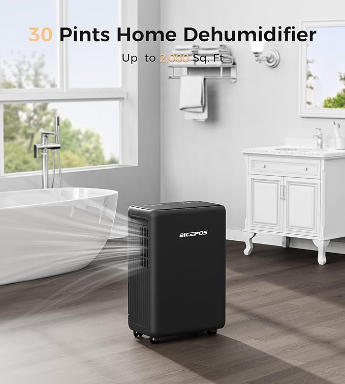 2000 Sq.Ft Dehumidifier for Basement, 30 Pints Dehumidifiers for Home with Drain Hose, 0.52 Gal Water Tank, Intelligent Humidity Control, Auto Shut Off, For Large Rooms and Home