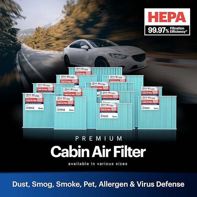 BNX TruFilter C7023 Cabin Air Filter, HEPA 99.97%, Compatible With GMC Acadia, Acadia Limited, Chevrolet Traverse; Saturn Outlook; Buick Enclave