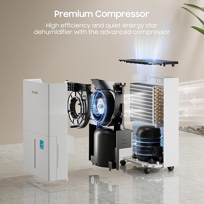 4500 Sq.ft Energy Star Dehumidifier for Home Basement, Glowells 52 Pints Large Room Dehumidifier with Drain Hose & Water Tank 0.58 Gal, Dehumidifiers with Smart Humidity Control, Auto Defrost