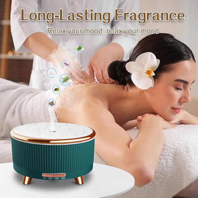 Essential Oil Diffusers for Home 500ml,Aromatherapy Diffusers for Essential Oils Large Room with 7 Colors Lights & 3 Mist Mode Waterless Auto Off,Cool Mist Humidifiers for Decor，Green
