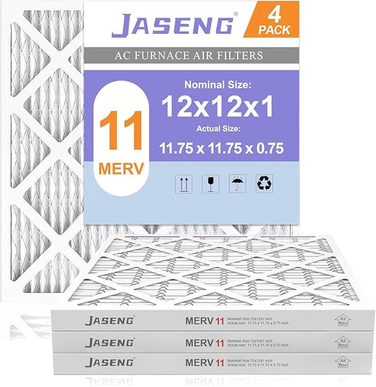12x12x1 Furnace Air Filters 4 Pack, MERV 11 MPR 1000 & FPR 7 Filtering, HVAC Air Filter Replacement (exact dimensions: 11 3/4"x 11 3/4"x3/4")