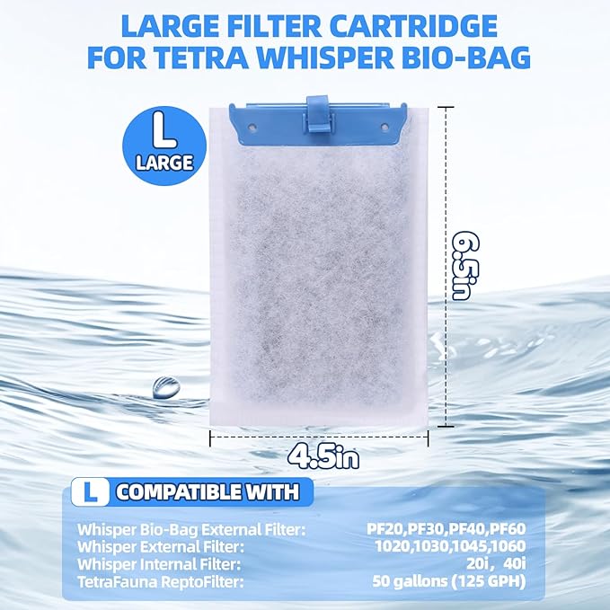 10-Pack Large Replacement Filter Cartridges Compatible with Tetra Whisper Bio-Bag for Whisper 20i, 40i, IQ20, IQ30, IQ45, IQ60, PF20, PF30, PF40, PF60 – Keeps Aquarium Water Clean & Clear