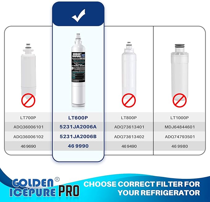 GOLDEN ICEPURE RWF1000A Replacement For 5231JA2005A, LG LT600P, 469990, WF300, FML-2, 5231JA2006B, LFX25961SB, LSC27931ST, LFX25971ST, LRSC26925TT, LSC27990TT 3PACK