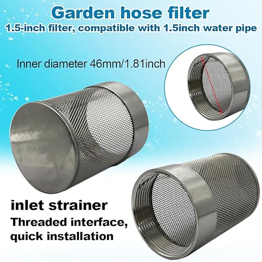 1.5inch SUS304 stainless steel filter head with internal thread diameter of 46mm connected to DN40 1.5-inch water pipe filter Used to Remove Debris and Reduce Solid Entry（1pcs）