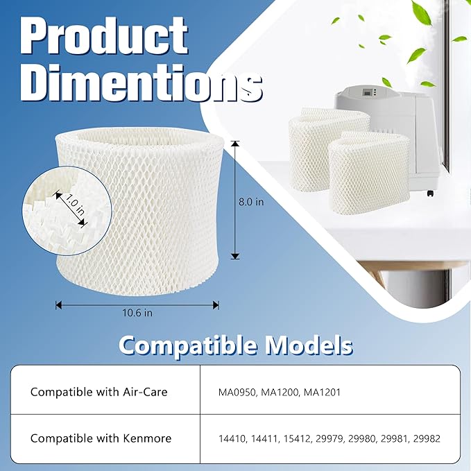 MAF1 Super Humidifier Wick Filter (2 Pack) Replacement for Air-care MA1200, MA1201, MA0950 and Kenmore 14906, 14410, 14411, 15412, 29979, 29980, 29981, 29982 Humidifiers by Funmit