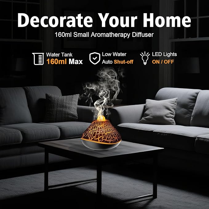 Essential Oil Diffusers for Home, 160ml Small Aromatherapy Diffuser with Auto Shut-Off Home Fragrance Aroma Diffuser with 7 LED Color Night Light Mini Humidifiers for Bedroom