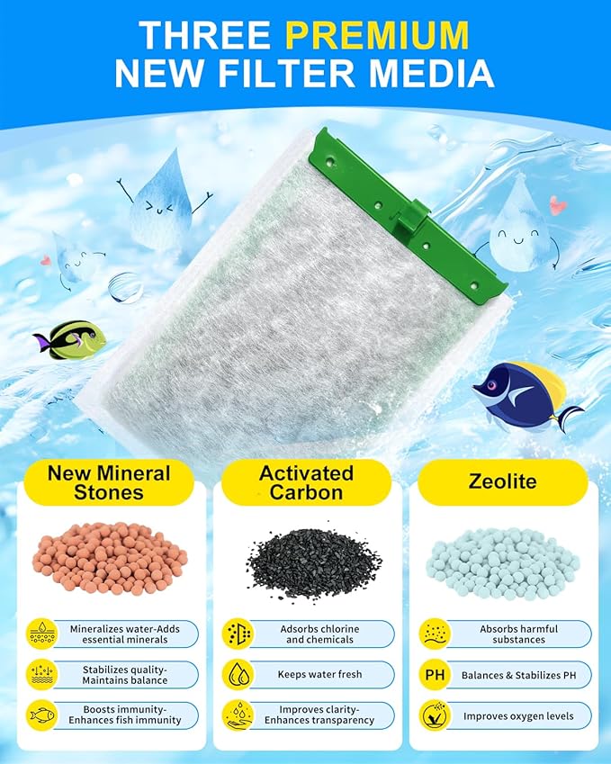 10-Pack Upgraded 5-Layer Filter Cartridges Large Compatible with Bio Bag Filter Cartridges Large Aquarium Filters, Turtle Tank Filter for Whisper Filter 20i 40i/ IQ 20 30 45 60/ PF20 30 40 60