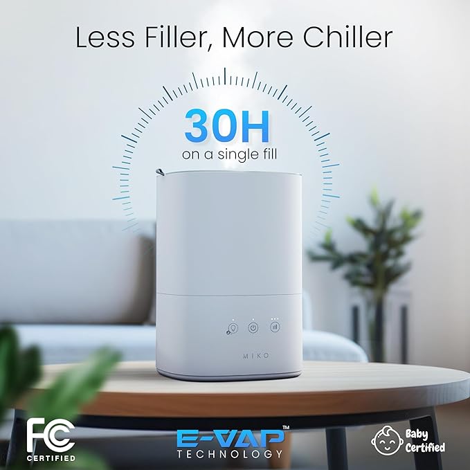 MIKO Ultrasonic Humidifiers for Large Room & Bedroom- Water Filter, Auto Mode, No Leak Design, Sleep Mode, Built-in Timer, Humidifier for Babies & Home,