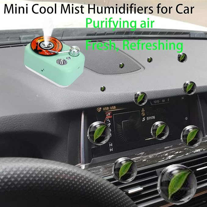 Mini Car Humidifier Cool Mist Humidifiers Sprayer for Bedroom Vehicle Travel Office Baby Portable 300 ML USB Personal Air Freshener with 7 Colorful LED Night Light and Auto Shut-Off