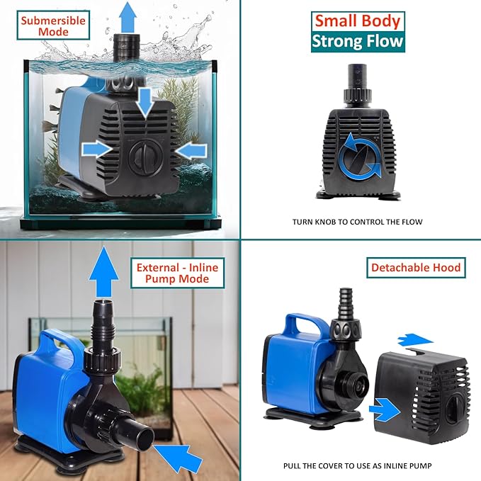 1190 GPH Submersible Pump(4500L/H,75W) Ultra Quiet Adjustable Amphibious Internal External Water Pump for Pond,Aquarium,Fish Tank,Fountain,Hydroponics,Statuary,Sump Pump - 8 Pcs