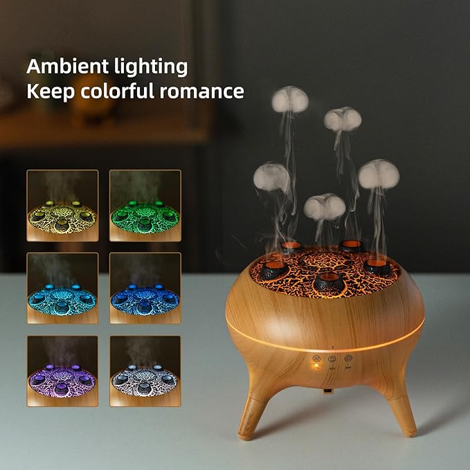 Essential Oil Diffuser 250ML,Jellyfish Diffuser Volcano Diffuser Air Humidifiers Sound Pickup Ultrasonic Aromatherapy Remote Control 7Color Lights for Home Bedroom Office Hotel (Wood Color)