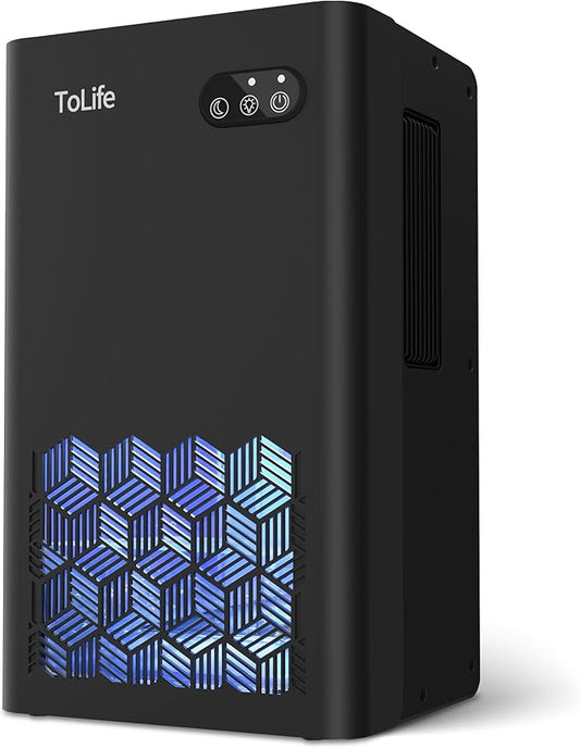 ToLife Dehumidifiers for Home, 1000 sq.ft Dehumidifier for Basement Bedroom Bathroom with 95 OZ Water Tank, Auto Shut Off 7 Colors LED Light, Black