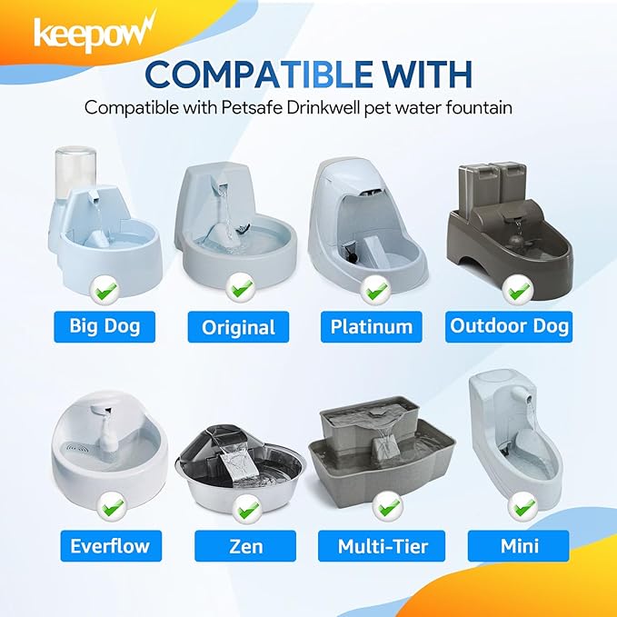 KEEPOW Replacement Carbon Filters for PetSafe Drinkwell Fountain, Pet Water Fountain Filters for Drinkwell Platinum, Zen, Original, Multi-Tier, Mini, Outdoor, Big dog and Everflow, 6-Pack Filter