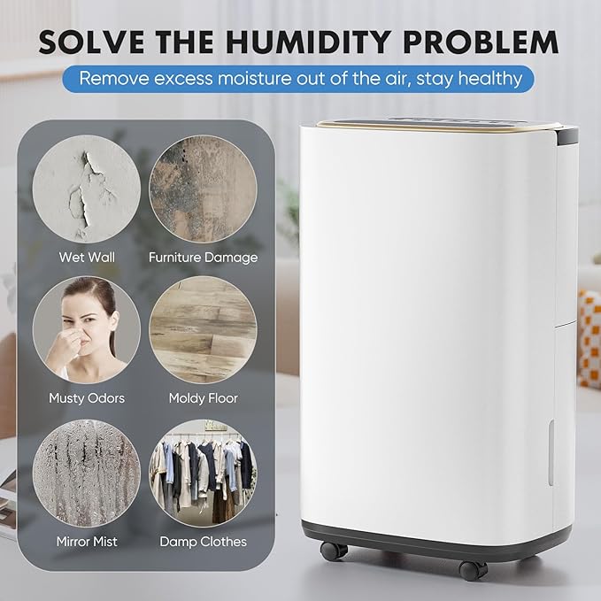 Sweetcrispy 2,000 Sq. Ft. Dehumidifier for Basement, 30 Pints Dehumidifiers for Home with Drain Hose, 74oz Water Tank Portable Quiet Moisture Remover, Ideal for Bedroom & Bathroom