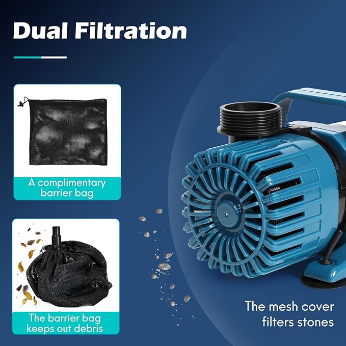 100W 1800 GPH Pond Pump for outdoor Ponds and Water Garden, Ultra-Quiet Fountain Pump with 180° Adjustable Outlet, 20FT Cord & Barrier Bag, Waterfall Pump, UL Listed