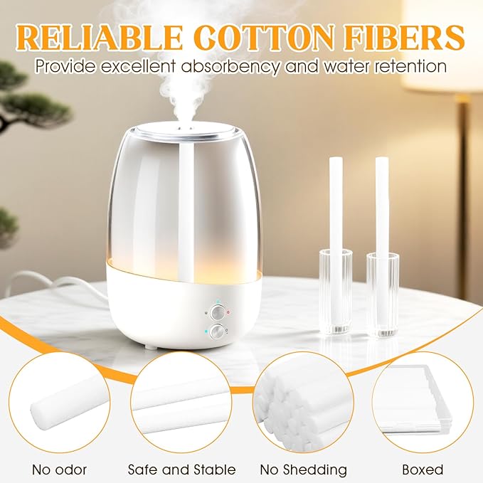 60 Pcs Humidifier Filter Replacement Rods Premium Cotton Filter Refills for Portable USB Mini Cool Mist Humidifiers (60, 4Inches)