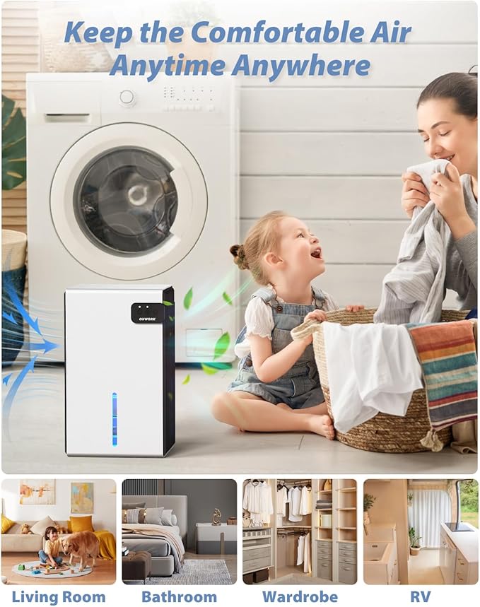 Dehumidifier, 95 OZ Dehumidifiers for Home (800 sq.ft), Quiet Small Dehumidifiers for Bedroom Bathroom Basements Closet RV, Auto Shut Off, Two Working Models and 7 Colors LED（White）