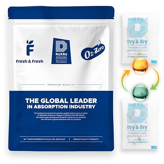 Dry & Dry 5 Gram [120 Packets] Premium Pure & Safe Orange Indicating Silica Gel Packets Desiccant Dehumidifiers - Food Safe Silica Packets Silica Gel Moisture Absorbers
