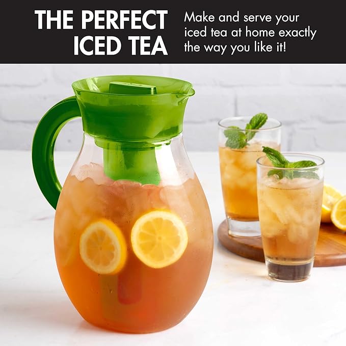 Primula The Big Iced Tea Maker and Infuser, Plastic Beverage Pitcher with Leak Proof, Airtight Lid, Fine Mesh Reusable Filter, Made without BPA, Dishwasher Safe, Green