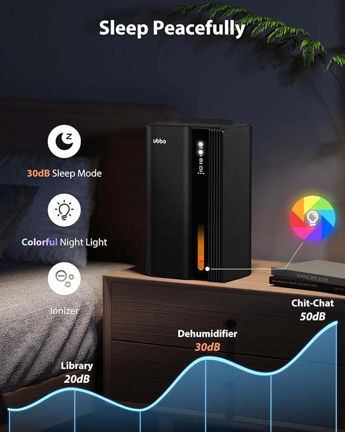 Dehumidifiers for Home, 850 sq.ft 95oz Dehumidifier with Drain Hose Timer Sleep Mode Auto-Off 7 Colors Light, Dehumidifier for Bedroom Bathroom Basements RV Black