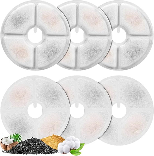 6 Pack Cat Water Fountain Filters, GISOFIK Pet Water Fountain Filters, Triple Filtration Replacement Filters for Most 3L and 2L Flower Cat Drinking Water Fountains(5.5 inch Diameter)