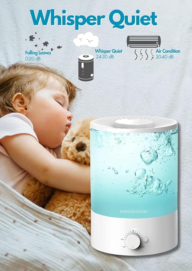 MegaWise Ultrasonic Cool Mist Humidifier | Quiet Operation, Top Fill, Auto Shut-Off | Ideal for Bedroom, Baby Room, and Plants (3.5 L)