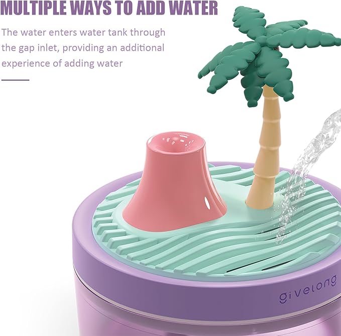 Mini Portable Desktop Humidifiers for Bedroom,Small Humidifier with Cocount Tree,Quiet,Cool Mist, Auto Off,7 Colors Night Light,320ml Air Humidifier Home Office Travel (PURPLE)