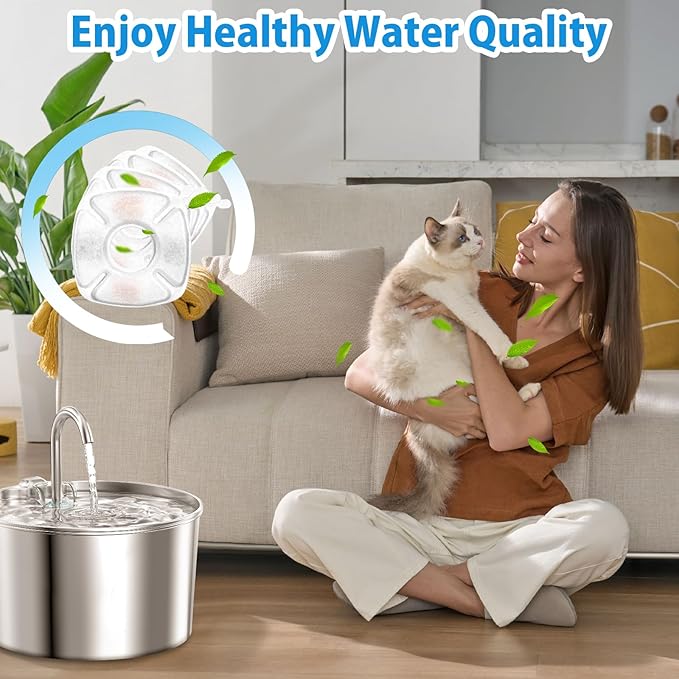 Cat Water Fountain Filters Replacement-16Pack Activated Carbon&Ion Exchange Resin Filters-Compatible with 67oz 95oz 135oz Pet Fountains-Improves Water Quality for Cats Dogs Stainless Steel Dispensers