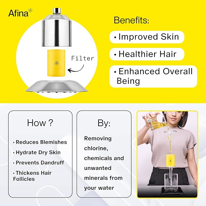 Afina Shower Filter - High Pressure Filtered Shower Head with Advanced Water Filtration - Improves Skin & Hair by Reducing Chlorine & Heavy Metals from Hard Water - Easy Installation (Black)
