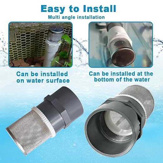 1 inch Stainless Steel Filter Cover Connected to 1 inch/DN25 Grey PVC Filter Water Pipe, Vent Cap Suction Strainers Used to Remove Debris and Reduce Solid Entry(1pcs)