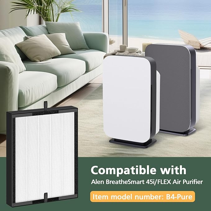 45i Replacement Filter Compatible with Alen BreatheSmart Flex and 45i Pure Air Purifier, 3-in-1 HEPA Filter with Activated Carbon Pre-Filter, B4-Pure, 1 Hepa Filter + 4 Carbon Filters