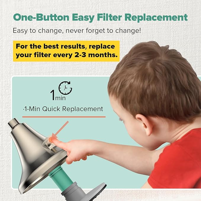 Filtered Shower Head Brushed Nickel - High Pressure Rain Shower Heads with Filter for Hard Water -Water Softener Filters Beads to Remove Chlorine, 1-Min Install, One-Button Filter Replacement
