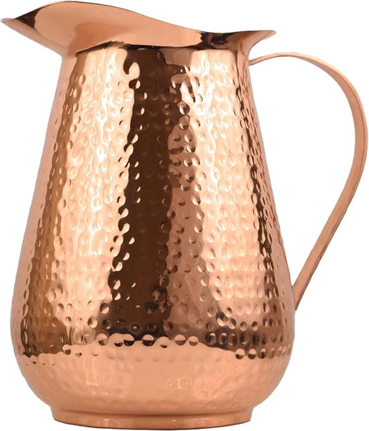 Artisan's Anvil Hammered Copper Pitcher w/Handle, 100% Copper, Heavy Duty, Handmade, 70 fl. Oz., Best for Water, Ayurveda, Moscow Mules, Cocktails